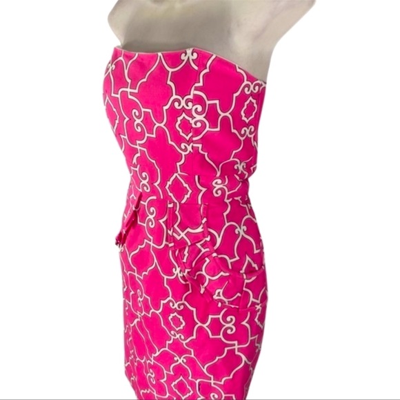 Melly M Glamorous Pink & White Printed Strapless Dress With Pockets - Picture 5 of 8